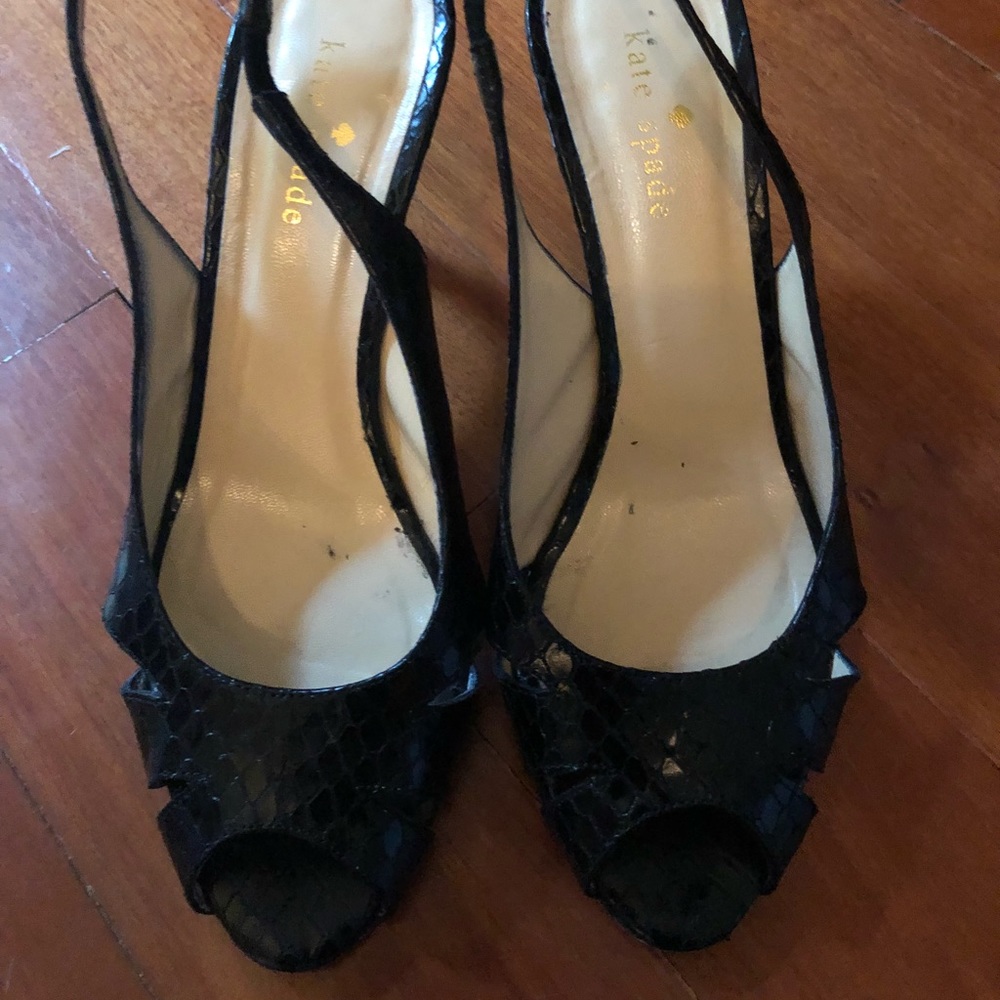 Kate Spade, Black Leather Snake Skin Print Heel